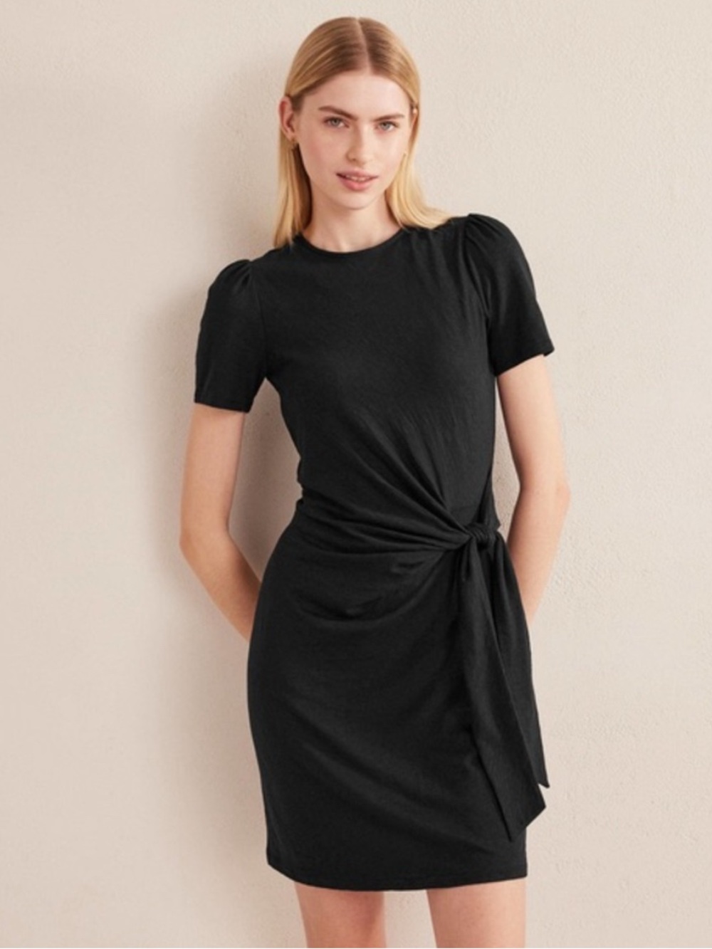 Boden Black Short-Sleeve Tie-Waist Dress
